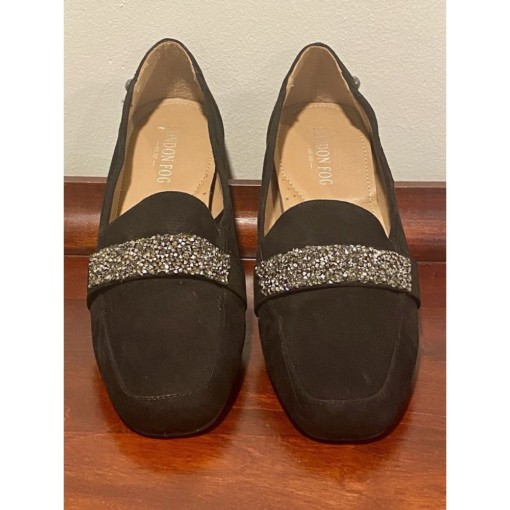 London Fog LFW-Alexus Loafers Women's 8M Black Faux Suede Rhinestone Embelished